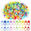 A pile of colorful locking stitch markers for knitting and crochet in various bright colors.