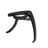 Black guitar starter kit featuring a capo, clip-on tuner, and five picks.