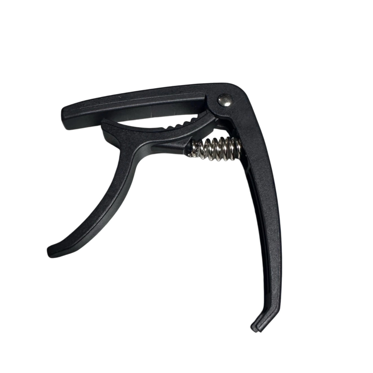 Black guitar starter kit featuring a capo, clip-on tuner, and five picks.