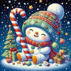 A festive 5D diamond painting kit featuring a snowman and a Christmas tree surrounded by winter elements.