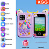 A purple sticker gift featuring a kids' touchscreen phone with various icons and a lanyard.