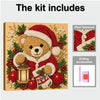A Christmas themed pearl diamond painting kit featuring a teddy bear in a Santa suit surrounded by red and green gems.