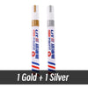 Two permanent paint markers, one gold and one silver, are shown side by side.
