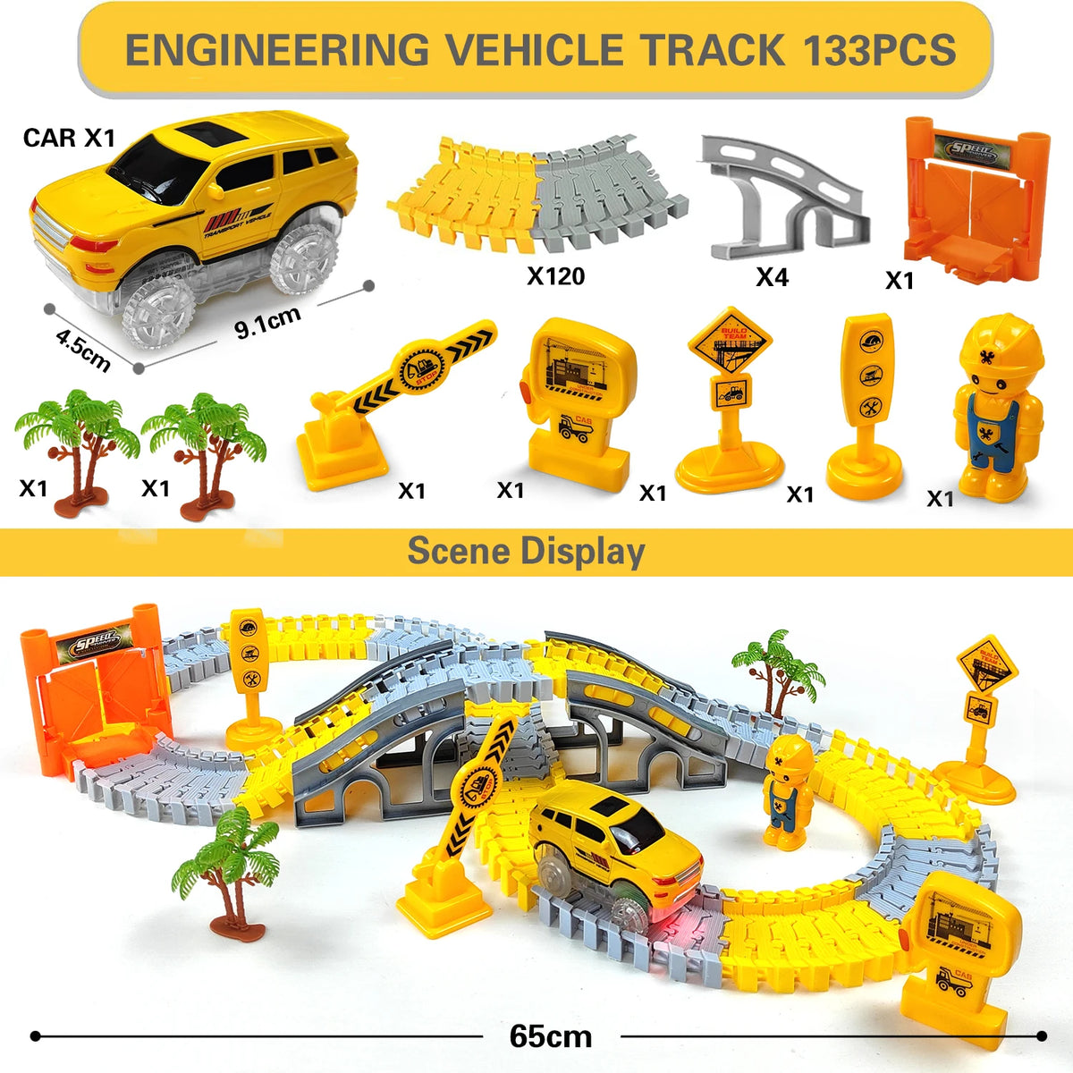 Electric Track Car Toy Set for Kids with Engineering Vehicles
