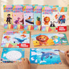 A collection of sticker puzzle kits featuring dinosaur and animal designs in various colors and shapes.