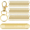 A set of premium metal swivel snap hooks and key rings in gold color.