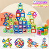 A collection of colorful magnetic block toys and geometric shapes used for construction and STEM learning.