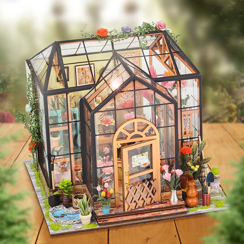 DIY Miniature Wooden Dollhouse Kit with LED Lights and Furniture