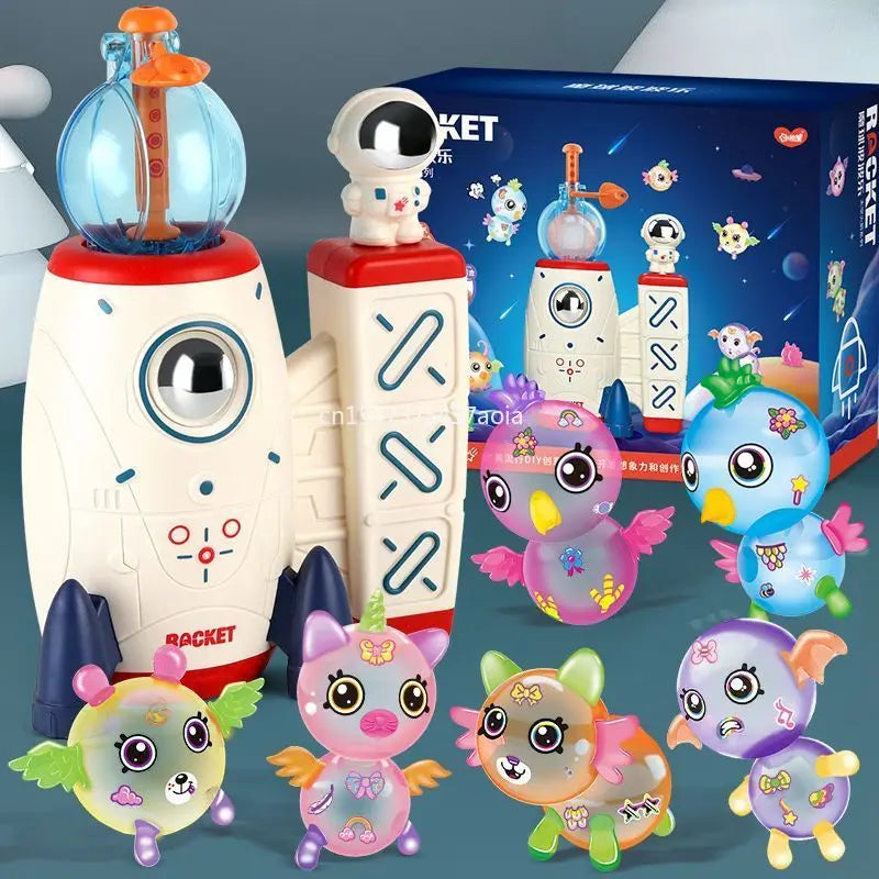 A DIY animal balloon craft kit featuring various colorful octopus and monster-themed balloons for kids.