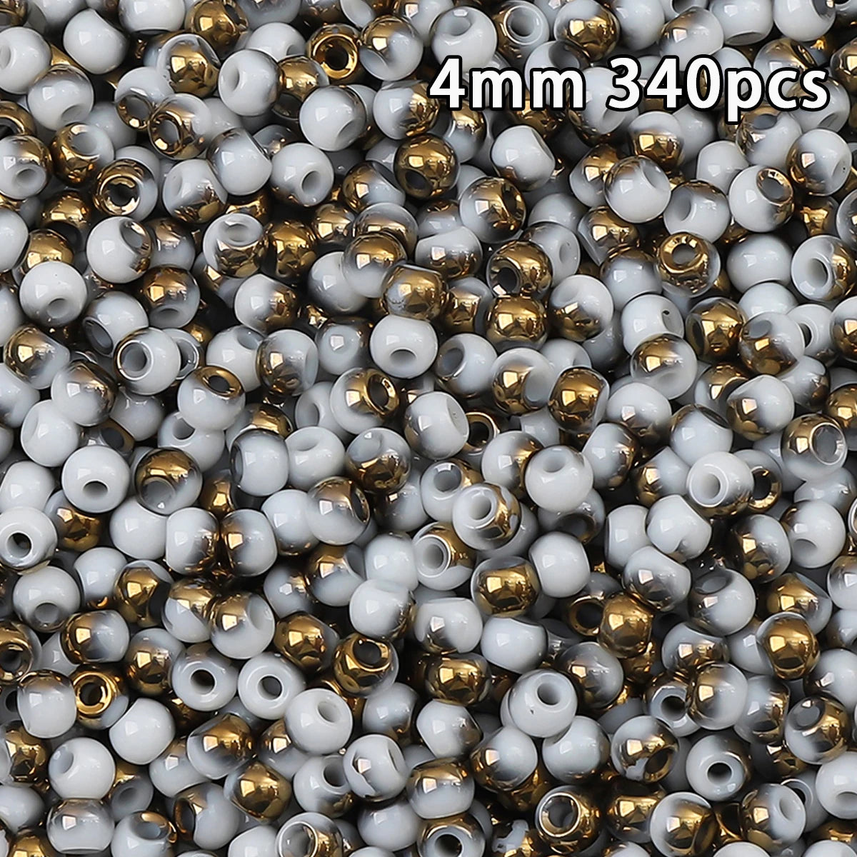 A pile of 340 golden gradient glass beads and white glass beads for DIY jewelry making