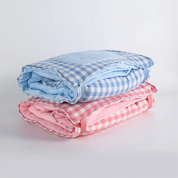 Plaid Toddler Nap Mat with Minky Pillow - Roll-Up Design for Daycare & Travel