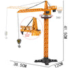 An orange diecast construction crane model toy set with a long boom and lifting hook.