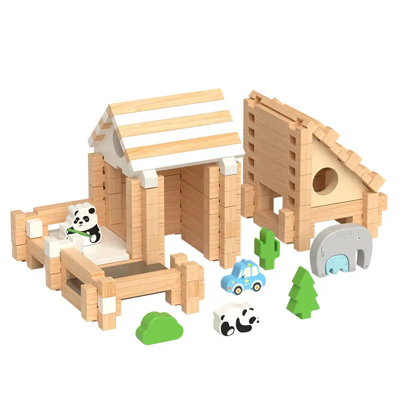 Natural Wooden Building Blocks Set for Toddlers