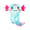 A cute, light blue squishy axolotl stress relief fidget toy with pink gills.