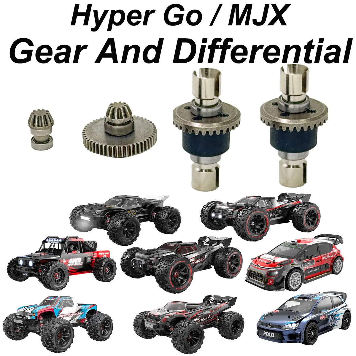 Metal Gear Differential Upgrade Kit for MJX Hyper Go RC Cars showing various gear and differential components.