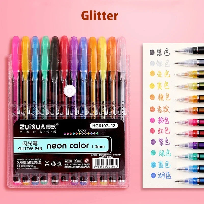 Metallic Glitter Gel Pens with Storage Case
