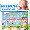 Interactive bilingual learning tablet showing French and English alphabet letters and numbers for children