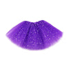 A purple tulle tutu dress for girls sparkling with white stars.