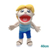 A realistic plush hand puppet with blonde hair and pink lips, designed for imaginative play.