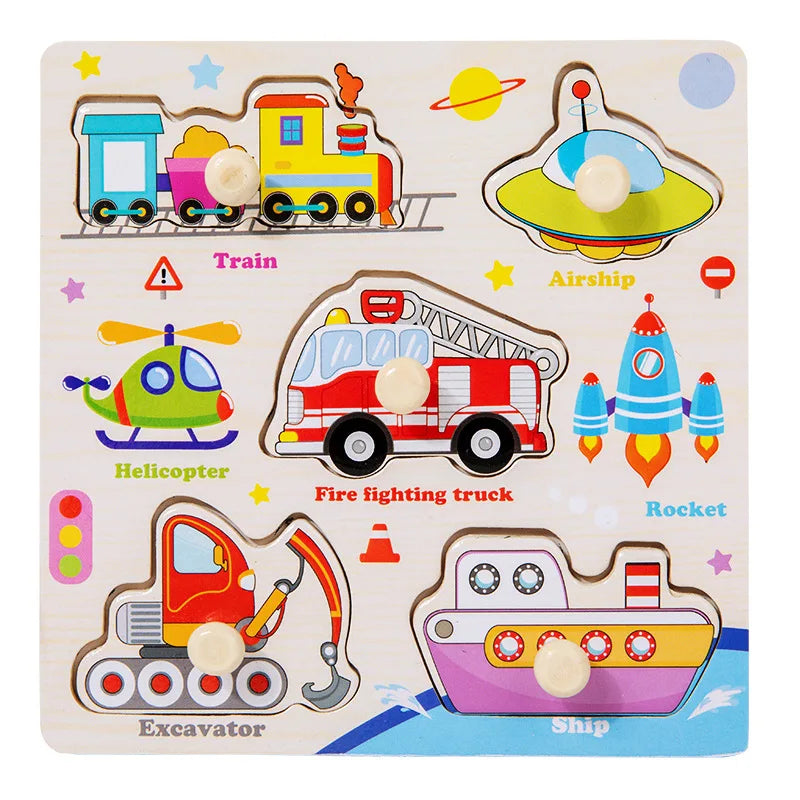 Toddler Wooden Puzzle Set - Animal, Traffic & Fruit Theme - Montessori Learning Toy