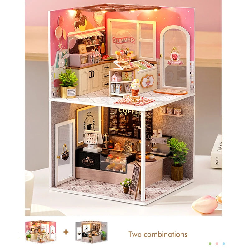 DIY Wooden Miniature Dollhouse Coffee Shop Kit