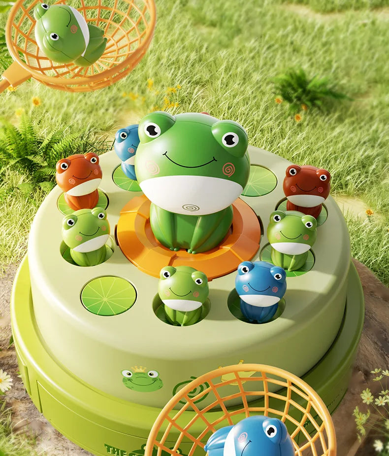 Musical Frog Catching Game with Turntable and Nets