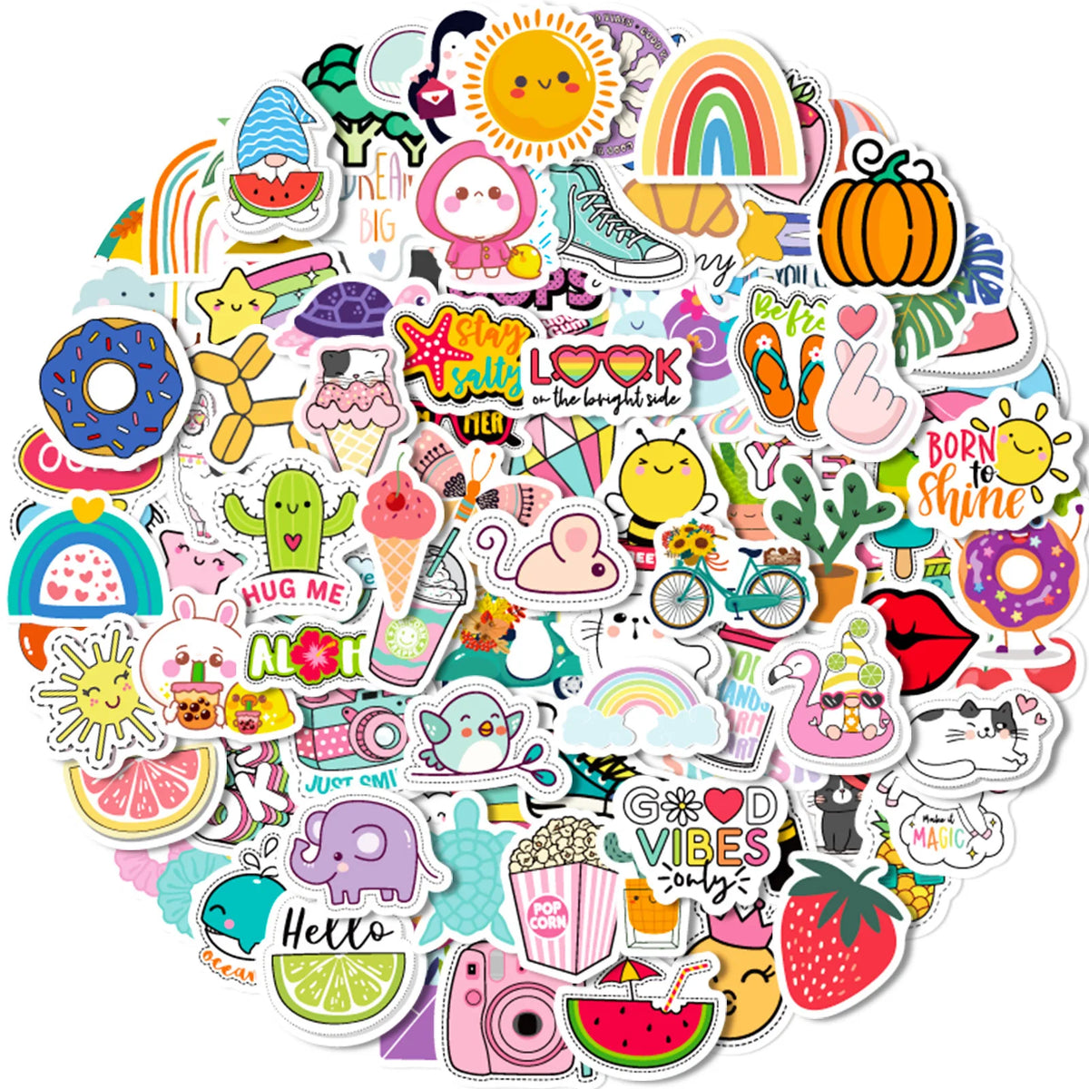 Kawaii Aesthetic Sticker Pack - 100 Unique Designs for Laptops, Water Bottles & More