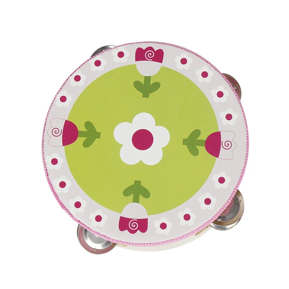 Wooden Handheld Tambourine for Kids with Colorful Cartoon Design