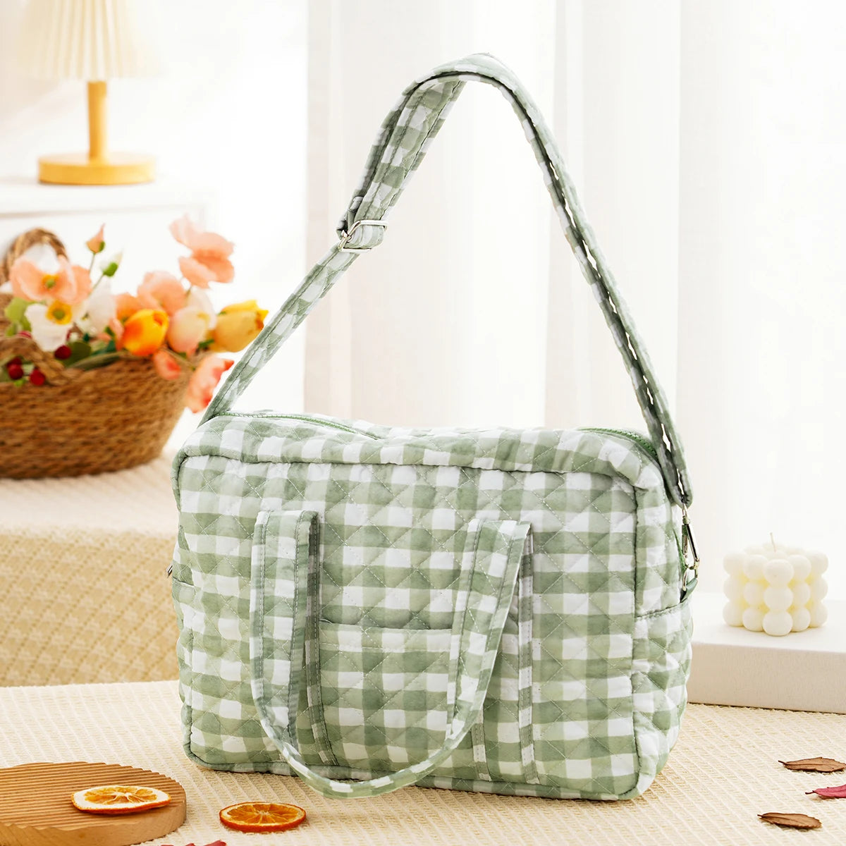 Quilted Maternity Diaper Bag with Crossbody Strap