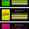 Three sets of Orphee acoustic guitar strings, including TX620, TX630, and TX640, shown in green, yellow, and pink packaging.