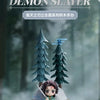 Demon Slayer collectible blind box figures featuring a character in traditional attire and a sword amidst a snowy forest back