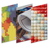A collection of diamond painting panels featuring various colors and patterns for an adult kit.