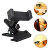 Black guitar headstock phone clip with 360 degree rotation shown in various angles.