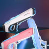 A white and blue high-pressure electric water gun is displayed against a dark background.