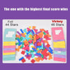 A game showing a Fail pile of 44 stars and a Victory pile of 46 stars made of colorful wooden tangram pieces.