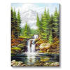 A diamond painting depicting a lush green forest landscape with cascading waterfalls and mossy rocks.