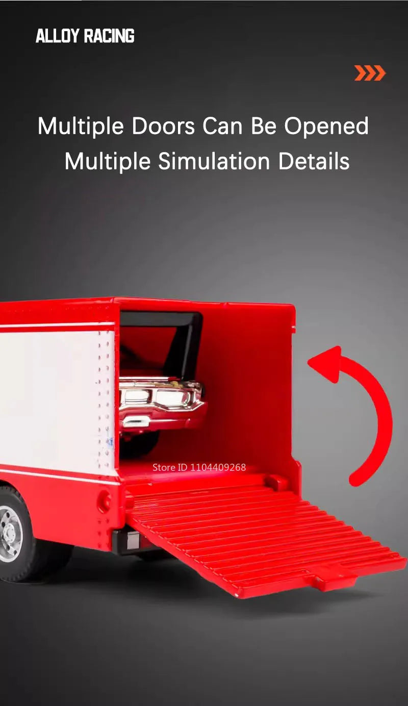 Diecast Metal Container Truck with Trailer – Pull-Back Action
