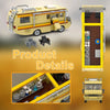 A yellow Breaking Bad RV building blocks set model kit shown with separate pieces and assembled views.