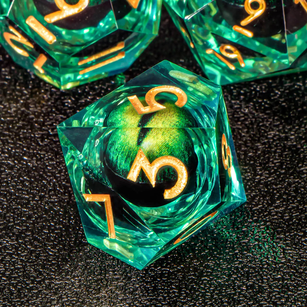 Dragon Eye Resin Dice Set with Liquid Core - 7 Polyhedral Dice for RPG Gaming