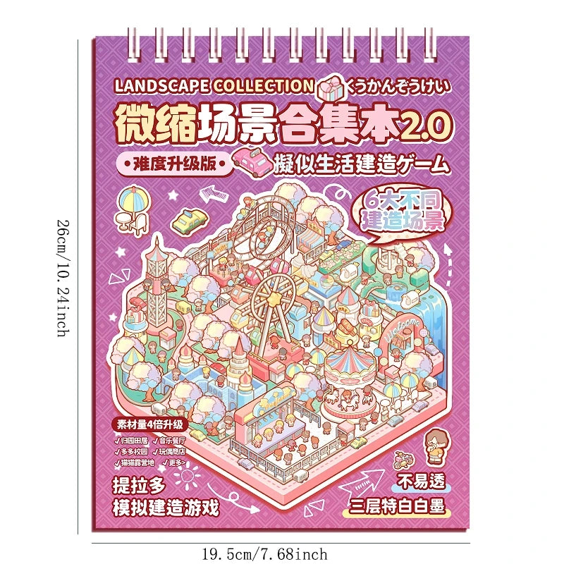 A book featuring a collection of 2.0 miniature landscape scenes and art decals for crafting games
