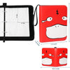 A red PU leather card binder with a zipper closure featuring a stylized face design.