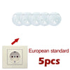 Five white rotating socket safety covers for baby proofing, packaged as a 5-piece set.