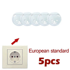 Five white rotating socket safety covers for baby proofing, packaged as a 5-piece set.