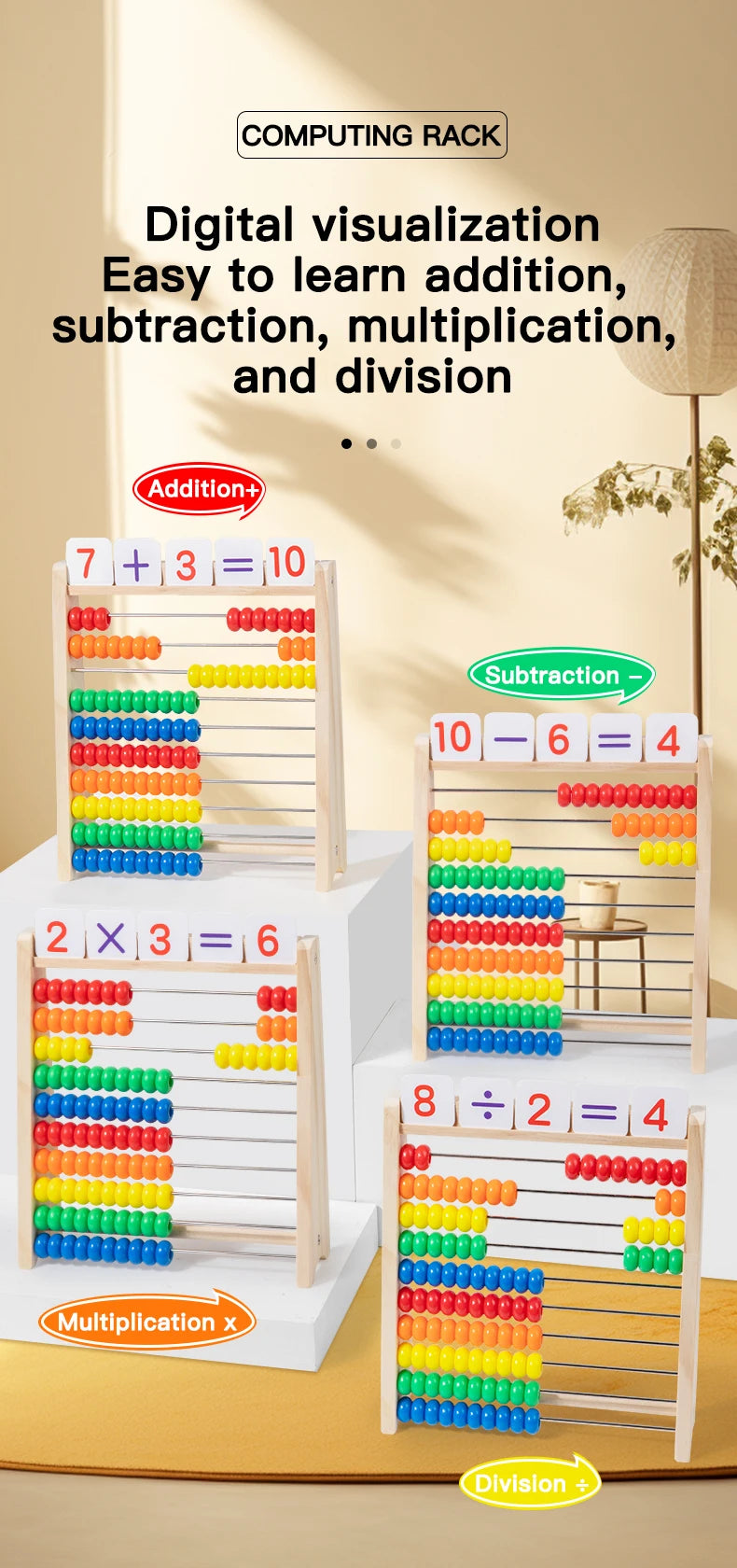 Wooden Rainbow Abacus for Early Math Learning