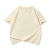 A light cream colored classic cotton crew neck t-shirt for kids shown flat lay.