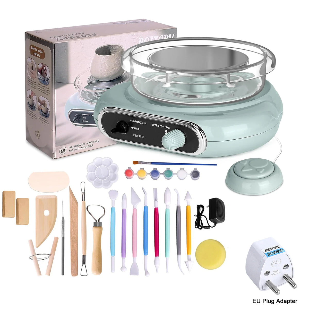 Compact Pottery Wheel Craft Kit with Tools and Paints