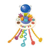 A baby pull-string sensory toy featuring a silicone teether with colorful components.