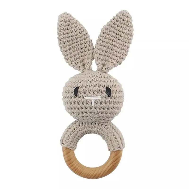 Crochet Bunny Rattle & Teether Toy with Wooden Ring
