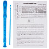 A blue recorder fingering chart showing the notes for a Baroque system.