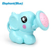 A light blue elephant bath toy with a pink watering spout for children.